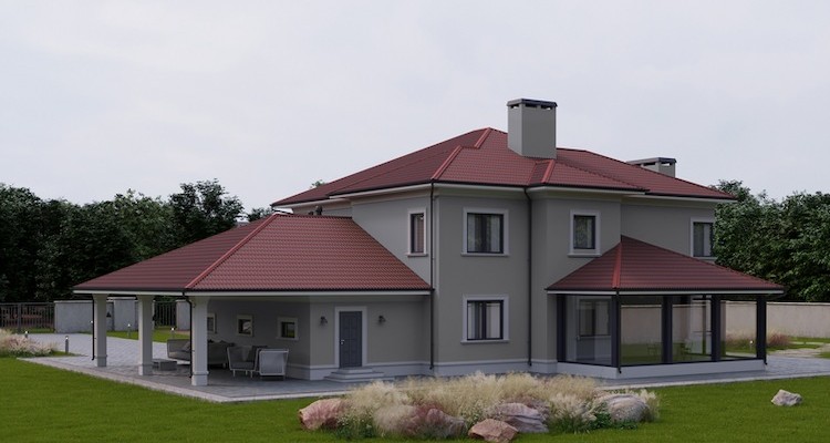 Төбесінде қызыл Ondulin плиткалары бар үйдің қасбетінің түсін таңдау - практикалық кеңес