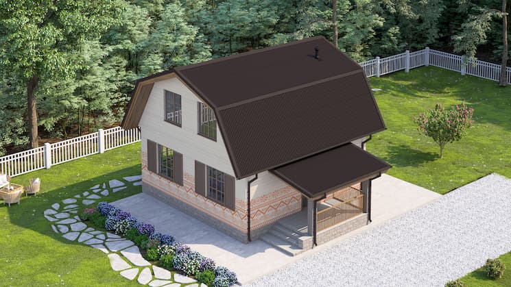 Ондулин Смарт коричневого цвета на крыше дома с мансардой