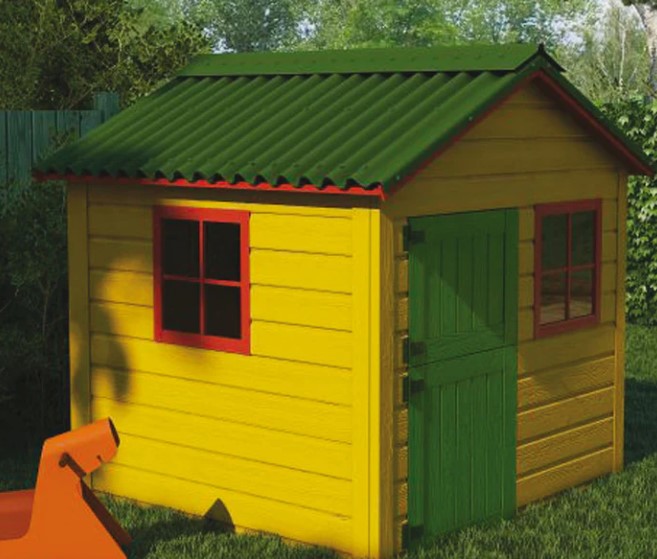 детский домик с двускатной крышей